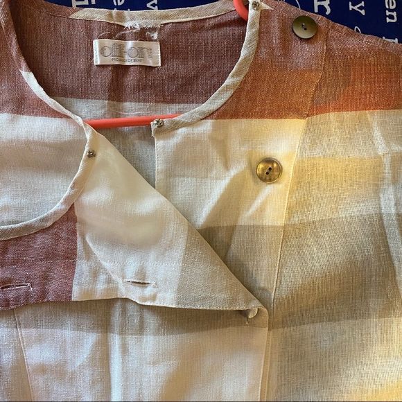 Vintage 70s Striped Buttons Pockets Summer Cap Sleeve Sheer A Line Linen Dress S - Picture 6 of 12